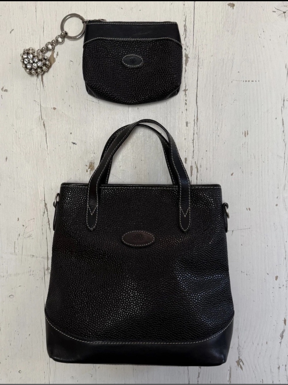 Mulberry Black Textured Leather Tote with Matching Pouch